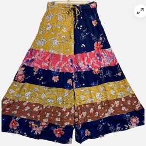 Nwt SACRED THREADS boho hippie crinckled rayon wide leg tiered PANTS L